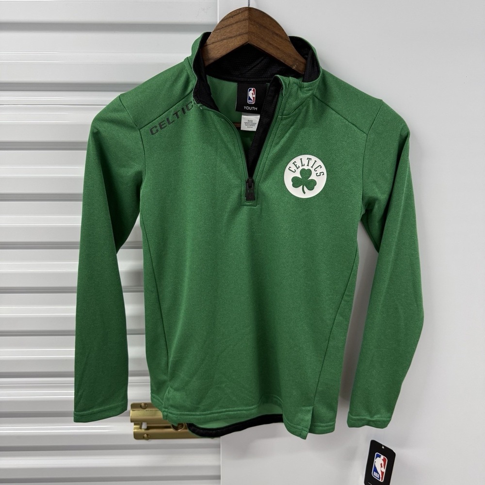 Boston Celtics Youth Quarter Zip Pullover Jacket Green NBA NWT